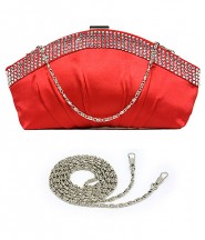 Evening Bag - Satin w/ Rhinestone Frame Closure - Red - BG-EBS1144RD